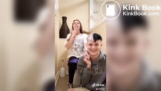 Girl siiting on toilet with her cuckold