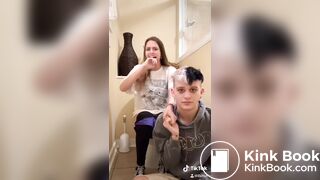 Girl siiting on toilet with her cuckold