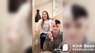 Girl siiting on toilet with her cuckold