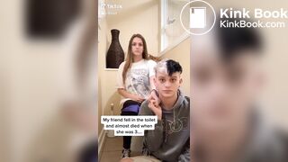 Girl siiting on toilet with her cuckold