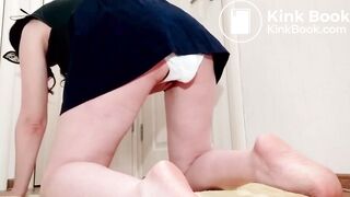 Girl pushes a load of poo into her wet white panties