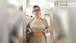 Beautiful girl in glasses pooping