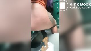 Girl shits in porta-potty but misses