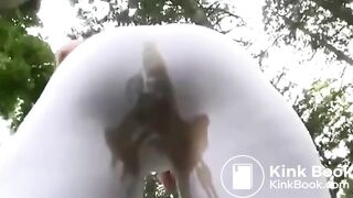 Girl messes white leggings