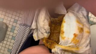 Enema aftermath in her diaper and a toilet pee..