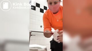 Fat girl takes a shit in public bathroom