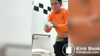 Fat girl takes a shit in public bathroom