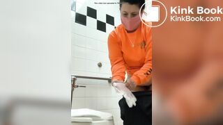 Fat girl takes a shit in public bathroom