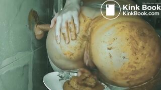 Sbp shitting on a dildo then creamy shit in a plate