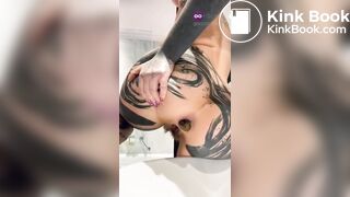 Hot tattooed ass girl shitting a big turd