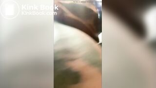 Woman shits in portable toilet