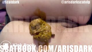 @scatdark Shitting hard poop on the bed with high heels