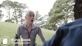 Constipated jogger girl poop scene