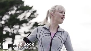 Constipated jogger girl poop scene