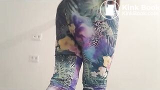 Big load in floral tights
