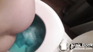 Redhead poops on a clogging toilet..