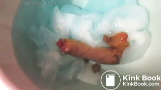 Redhead poops on a clogging toilet..