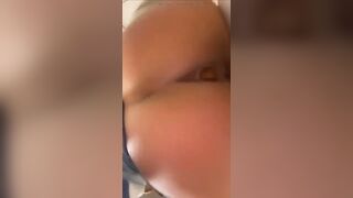 Blue haired girl dumping a hudge load