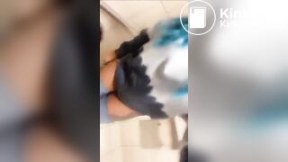 Blue haired girl dumping a hudge load