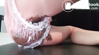 Hot blonde messes clear pink panties