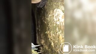 Ruining her pants in the woods..