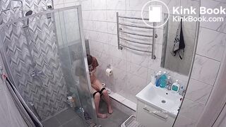 Tall girl pooping in toilet