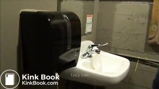 Redhead girl uses toilet