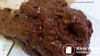 Bombshell blonde poops off the toilet