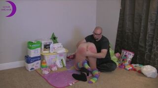 Girl gets spanked, enema, releases in diaper and cums.