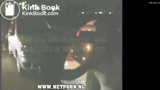 Beautiful girl diarrhea in parking lot