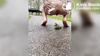 Girl shits in park on path