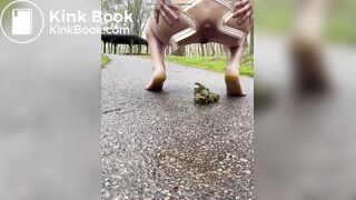 Girl shits in park on path