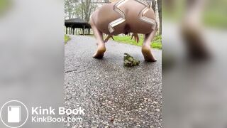 Girl shits in park on path