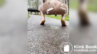 Girl shits in park on path