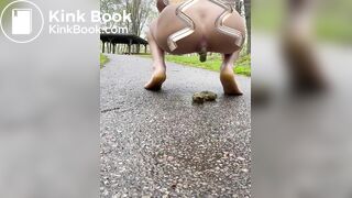 Girl shits in park on path