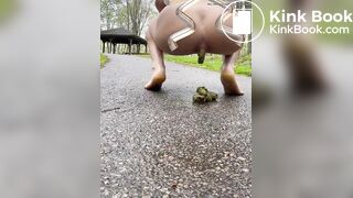 Girl shits in park on path