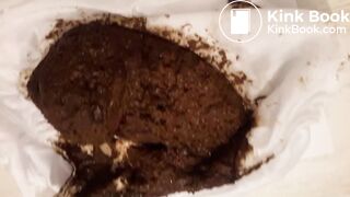 Big poop in thin white panties on bed