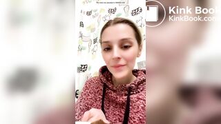 Blond girl's first time taking a big bite