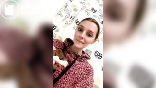 Blond girl's first time taking a big bite