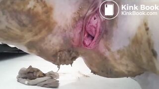 Big poop into beige pantyhose