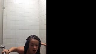 Sexy girl pooping on public toilet - video 2