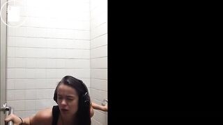 Sexy girl pooping on public toilet - video 2