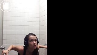 Sexy girl pooping on public toilet - video 2