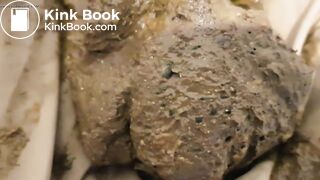 Beige panty poop under red dress