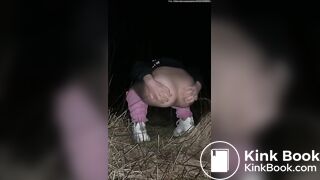 Young blonde poops outdoors at night
