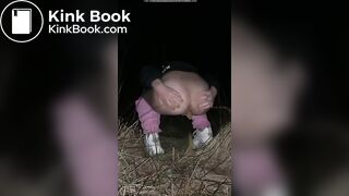 Young blonde poops outdoors at night