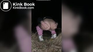 Young blonde poops outdoors at night