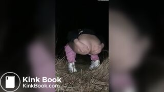 Young blonde poops outdoors at night