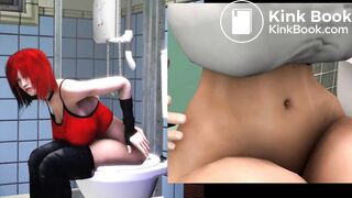 2 girls pooping and farting on toilet animation edit