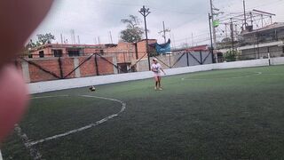 girl poops soccer yoga shorts